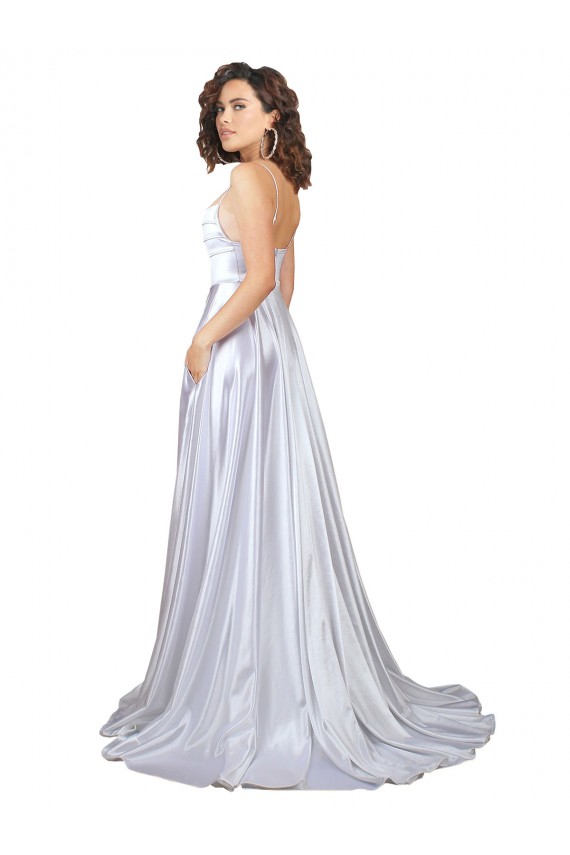 Simple A-Line Corset Style Pleated Long Stretch Satin Beach Wedding Dress with High Slit Canada