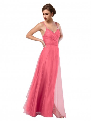 Shop Flowy A-Line Tulle Bridesmaid Dress with Double Straps and V-Neck Canada