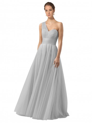 Shop Floor Length Tulle Bridesmaid Dress with Shirred One Shoulder Bodice Canada