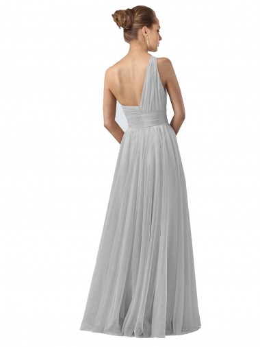 Floor Length Tulle Bridesmaid Dress with Shirred One Shoulder Bodice Canada