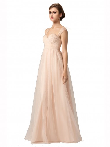 Shop Illusion Sleeves Tulle Bridesmaid Dress with Shirred Bodice and Sweetheart Neckline Canada