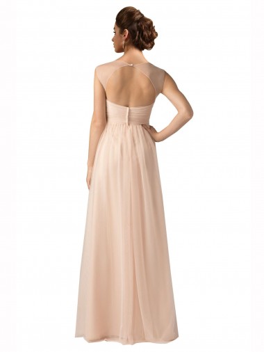 Illusion Sleeves Tulle Bridesmaid Dress with Shirred Bodice and Sweetheart Neckline Canada