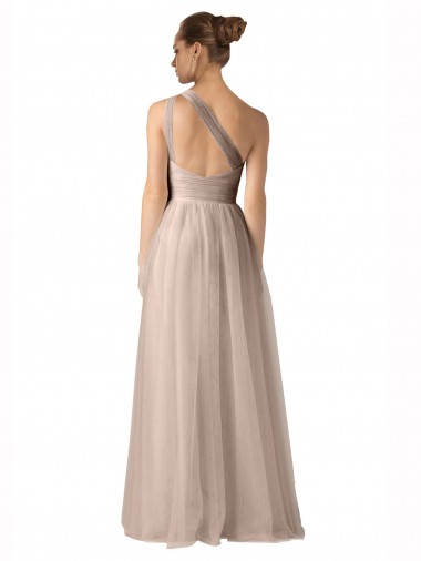 Illusion One Shoulder Tulle Bridesmaid Dress with Shirred Bodice Canada