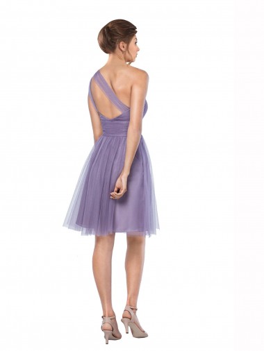 One Shoulder Short Knee Length Tulle Bridesmaid Dress Canada