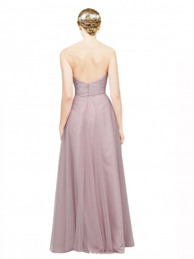Sweetheart Neckline Long Tulle Bridesmaid Dress with Lace Bodice Canada