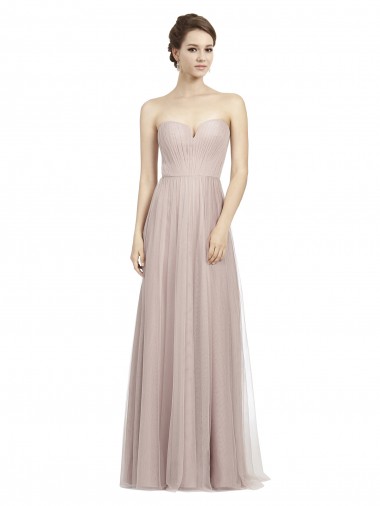 Shop Long Strapless Tulle Bridesmaid Dress with Pleated Bodice Canada