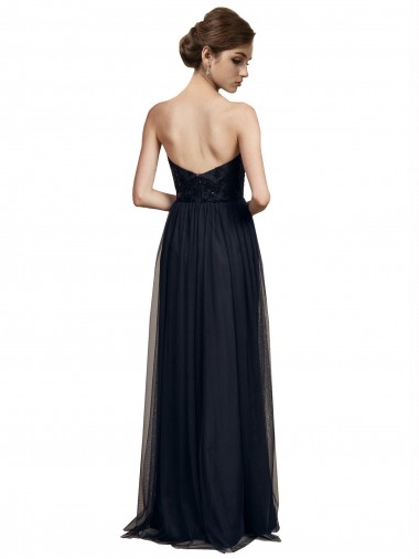 Strapless Sequined Lace Long Bridesmaid Dress with Pleats Canada