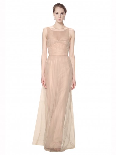 Shop Long Tulle Bridesmaid Dress with Illusion Neck Canada