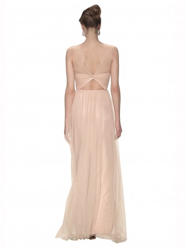 Long Tulle Bridesmaid Dress with Illusion Neck Canada