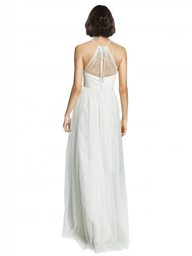 High Neckline Long Tulle Bridesmaid Dress with Illusion Front Canada