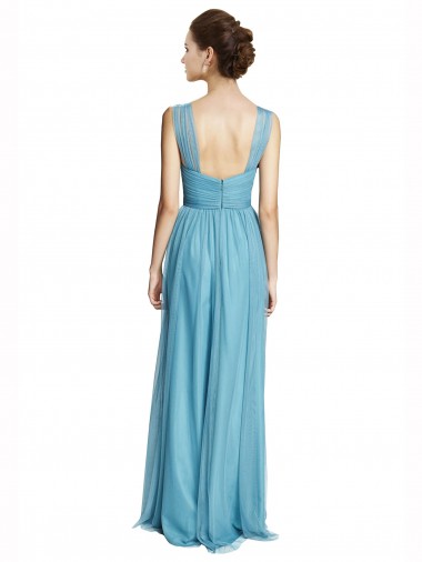 Floor Length Inverted V-Neck Tulle Bridesmaids Dress Canada