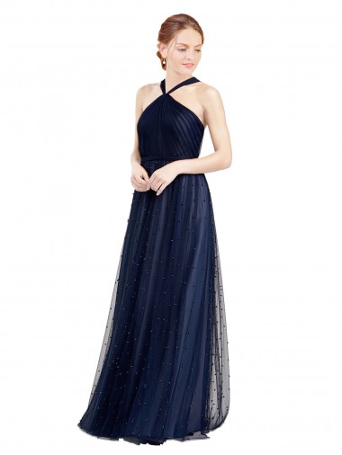 Shop Floor Length Long Halter Pleated Tulle Bridesmaid Dress Canada