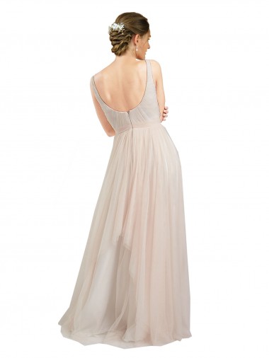 Scooped Neckline Long Tulle Bridesmaid Dress with Open Back Canada