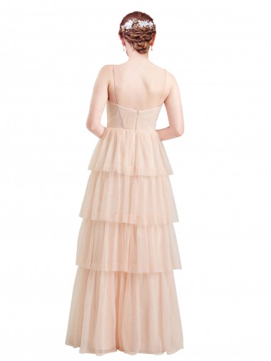 V-Neck A-Line Layered Long Tulle Bridesmaid Dress Canada