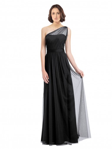 Shop Ruched Long Soft Tulle Bridesmaid Dress with Sheer Netting Shoulder Strap Canada