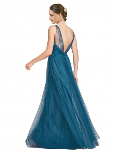 Long V-Neck Soft Tulle Bridesmaid Dress Canada