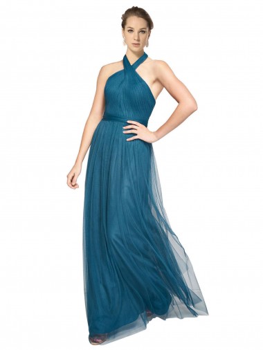 Shop High Neck Halter Pleated A-Line Tulle Bridesmaid Dress Canada
