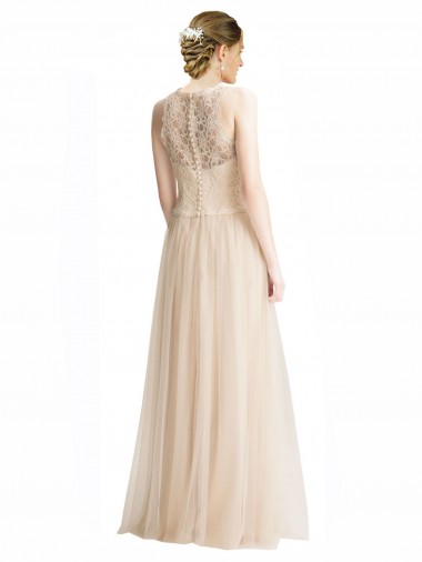 Full Length Tulle Bridesmaid Dress with Corded Lace Over Sweetheart Neckline Canada
