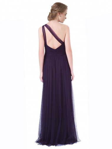 One Shoulder Long Tulle Bridesmaid Gown with Sheer Netting Strap Canada