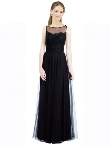 Shop Full Length Tulle Bridesmaid Dress with Lace Bodice and Soft Tulle Illusion Top Canada