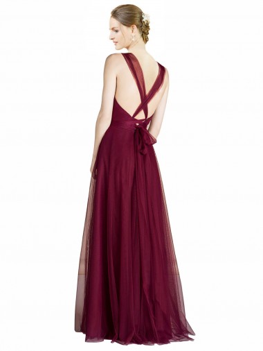 Long Sweetheart Tulle Bridesmaid Dress with Straps and Criss Cross Back Canada