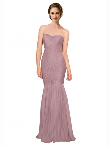 Shop Mermaid Strapless Tulle Bridesmaid Dress with All Over Pleats Canada