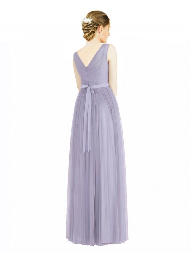 Wide Straps V-Neck Long Tulle Bridesmaids with Belt Canada