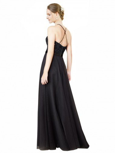 Sweetheart Neckline Long Sleeveless Tulle Bridesmaid Dress with Lace Bodice Canada