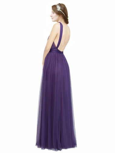 Twisted Straps Sweeheart Long Tulle Bridesmaid Dress Open Back Canada