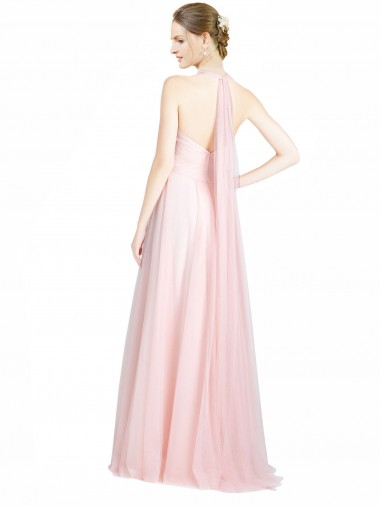 Ruched Sweetheart Neckline A-Line Tulle Bridesmaid Dress with Tie Open Back Canada