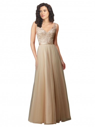 Shop Long Tulle Bridesmaid Dress with Embroidery and Beading Canada