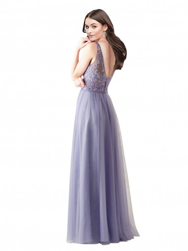 Sweetheart Tulle Bridesmaid Dress with Fully Embroidered V-Neck Bodice Canada