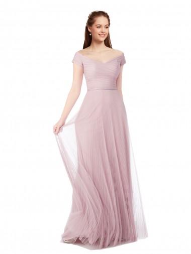 Shop Off the Shoulder Long A-Line Tulle Bridesmaid Dress Canada