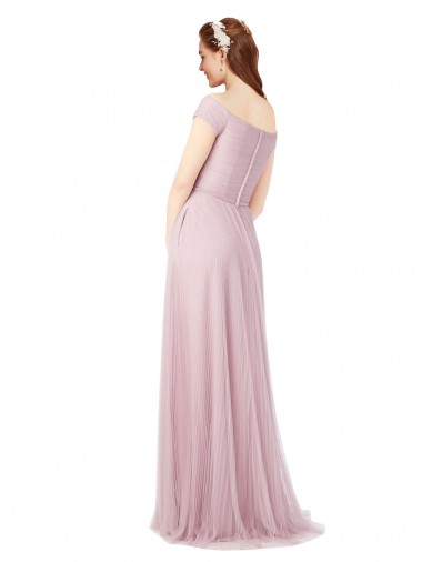 Off the Shoulder Long A-Line Tulle Bridesmaid Dress Canada