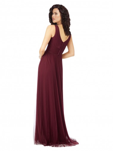 Long A-Line V-Neck Tulle Bridesmaid Dress Canada