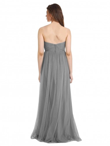 Shirred Strapless Bodice Long Tulle Bridesmaid Dress with Sweetheart Neckline Canada
