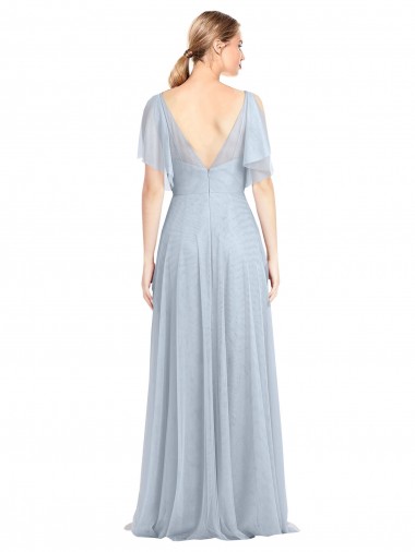 Floor Length Flutter Sleeves Long Tulle Bridesmaid Dress with Side Slit Canada