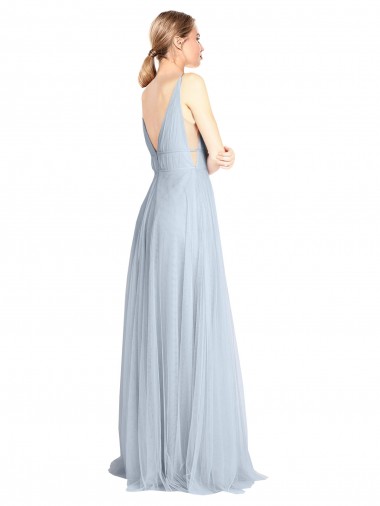 Plunging Deep V-Neck Long Tulle Bridesmaid Dress with V-Back Canada