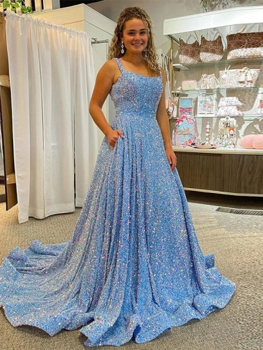 Shop A-Line Scoop Sleeveless Long Court Train Velvet Sequin Prom Dress Canada