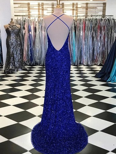 V-Neck Sleeveless Long Velvet Sequin Prom Dress Canada
