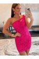 Velvet Sequin One Shoulder Sleeveless Short Homecoming Dress / Prom Dress