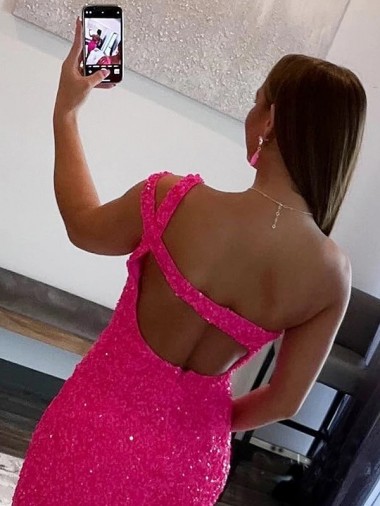 Velvet Sequin One Shoulder Sleeveless Short Homecoming Dress / Prom Dress Canada