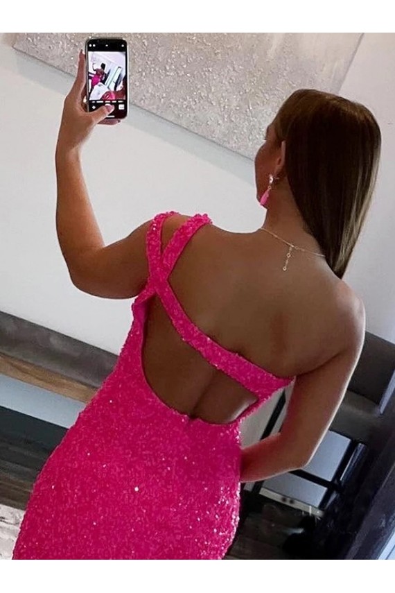 Velvet Sequin One Shoulder Sleeveless Short Homecoming Dress / Prom Dress