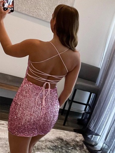 Spaghetti Straps Sleeveless Short Velvet Sequin Homecoming Dress / Prom Dress Canada