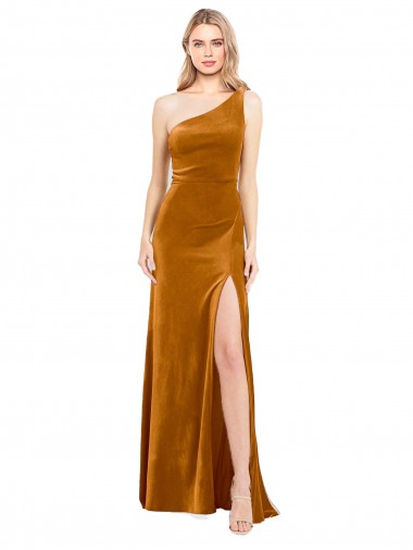 Shop Sleek One Shoulder Long Formal Velvet Bridesmaid Dress / Prom Dress Canada