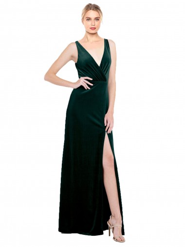 Shop Sleek V-Neck Long Formal Velvet Bridesmaid Dress / Prom Dress with Side Slit Canada