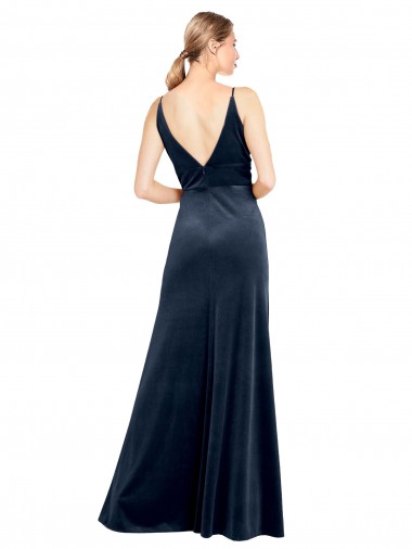 V-Back Long Velvet Bridesmaid Dress / Prom Dress with Notched V-Neck and Spaghetti Straps Canada