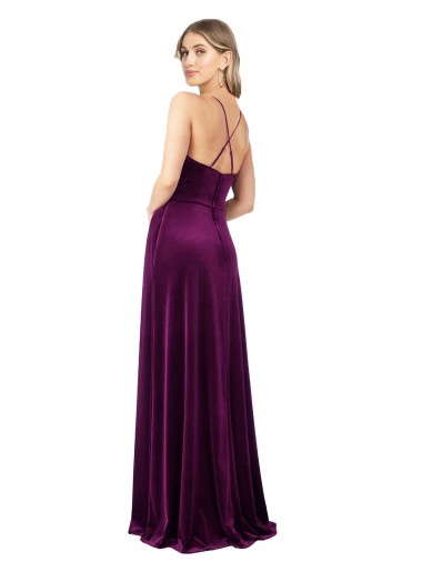Draped Neckline Spaghetti Straps Formal Velvet Bridesmaid Dress / Prom Dress Canada