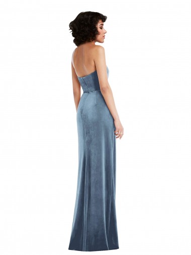 Strapless Formal Velvet Maxi Bridesmaid Dress / Prom Dress with Draped Skirt Canada