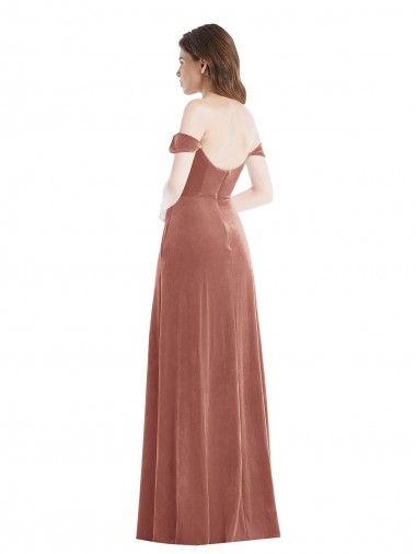 Off the Shoulder Flounce Sleeve Velvet Maxi Bridesmaid Dress / Prom Dress Canada